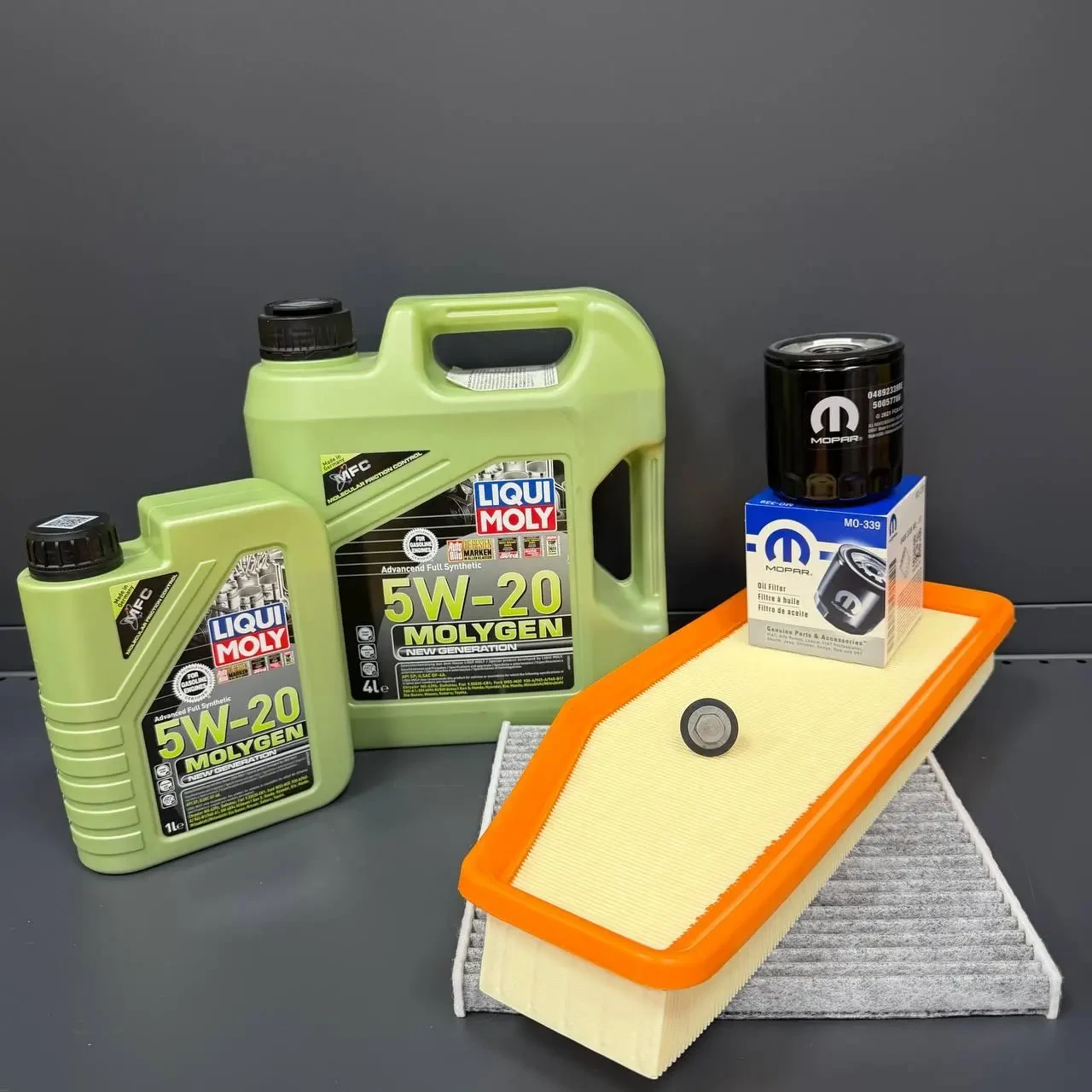 Комплект для ТО  Liqui Moly 5w20 Jeep Cherokee рест 2018+  2.0 (Масло 4л+1л, фільтр масляний, фільтр повітряний, фільтр салону