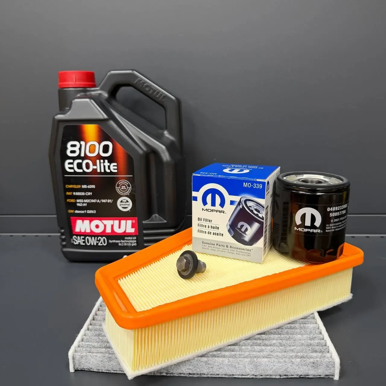 Комплект для ТО MOTUL Eco-Lite 0w20 Jeep Cherokee рест 2018+  2.4 (Масло, фільтр масляний, фільтр повітряний, фільтр салону