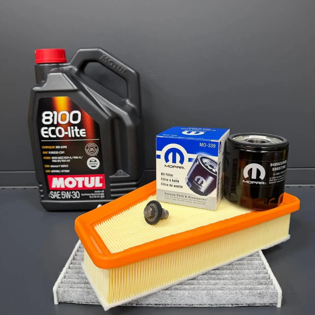 Комплект для ТО MOTUL Eco-Lite 5w30 Jeep Cherokee рест 2018+  2.4 (Масло, фільтр масляний, фільтр повітряний, фільтр салону