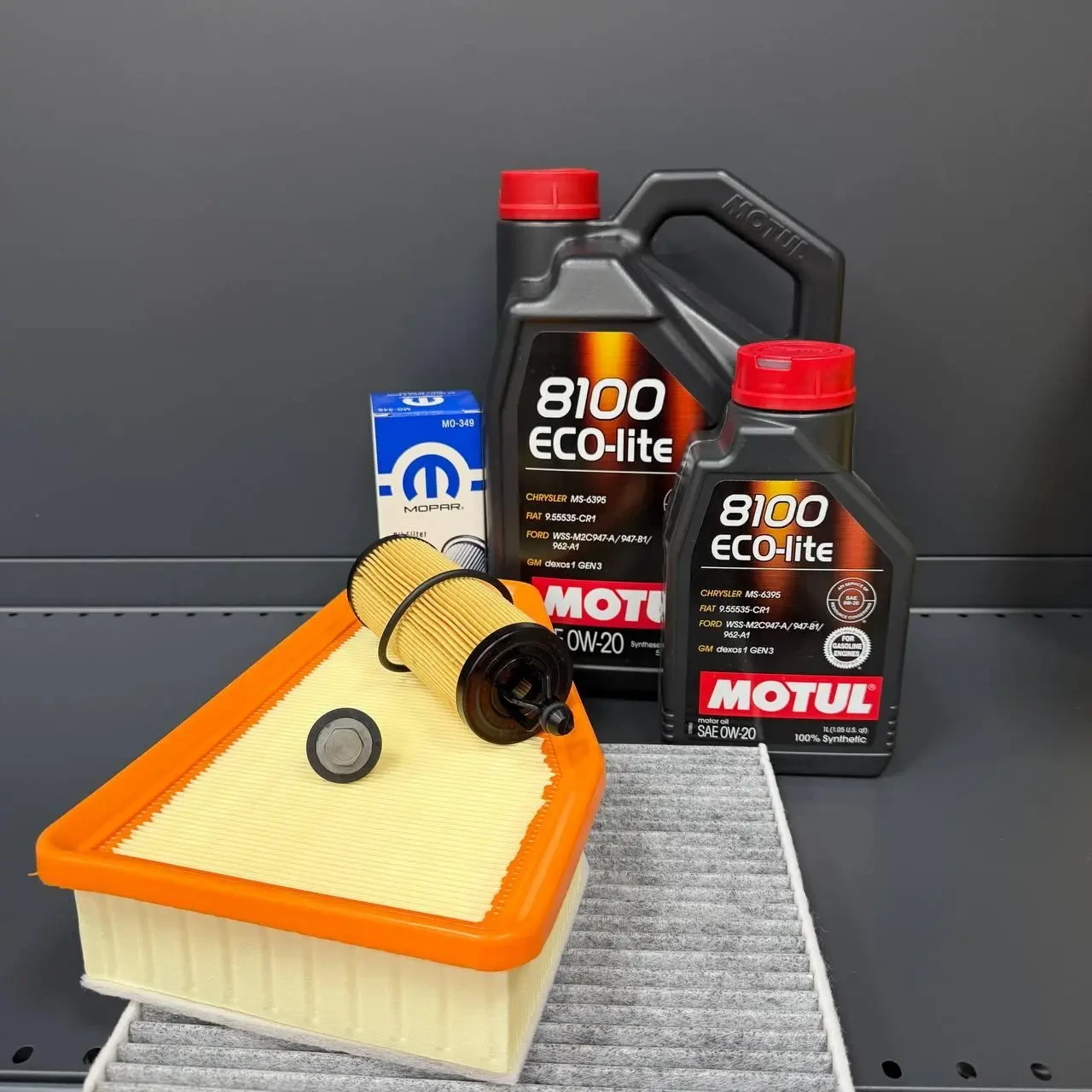 Комплект для ТО MOTUL Eco-Lite 0w20 Cherokee  рест 2018+  3.2 (Масло, фільтр масляний, фільтр повітряний, фільтр салону вугільний,