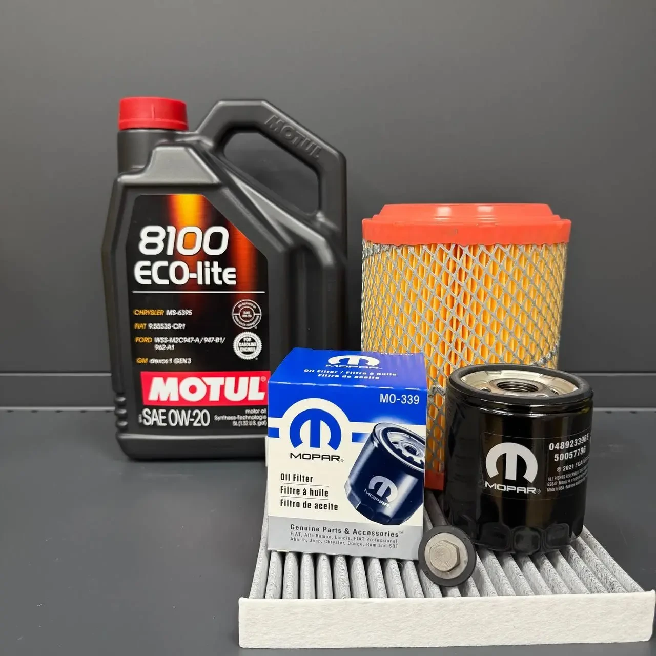 Комплект для ТО MOTUL Eco-Lite 0w20 Jeep Patriot Compass Dodge Caliber  (Масло, фільтр масляний, фільтр повітряний, фільтр салону