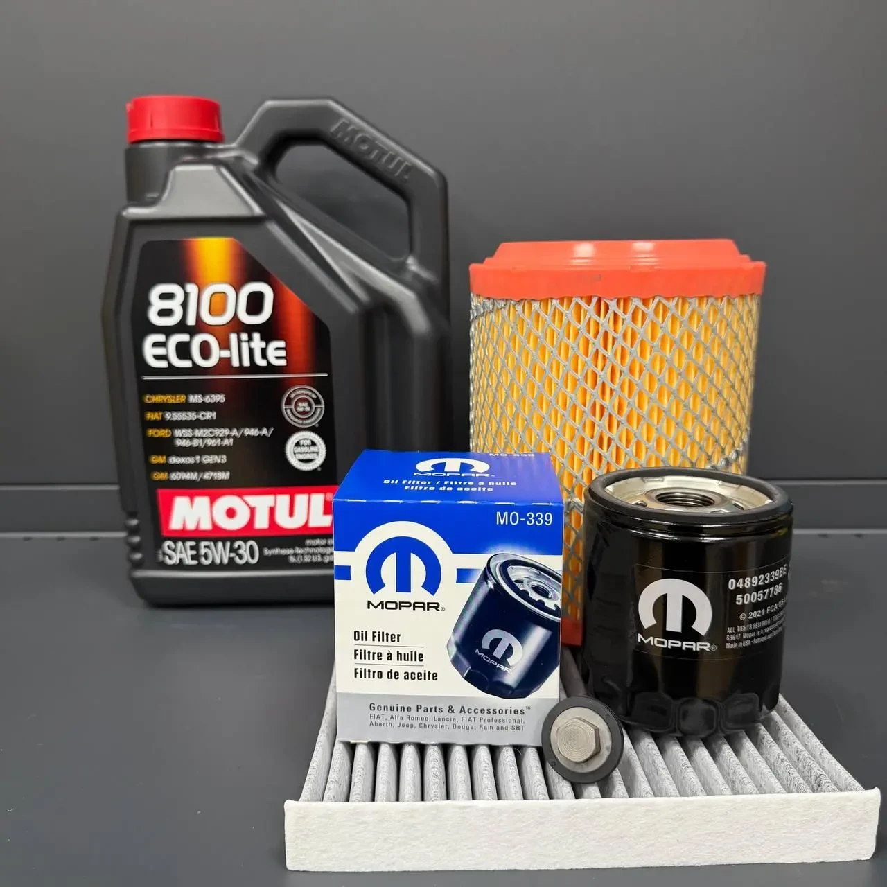 Комплект для ТО MOTUL Eco-Lite 5w30 Jeep Patriot Compass Dodge Caliber  (Масло, фільтр масляний, фільтр повітряний, фільтр салону