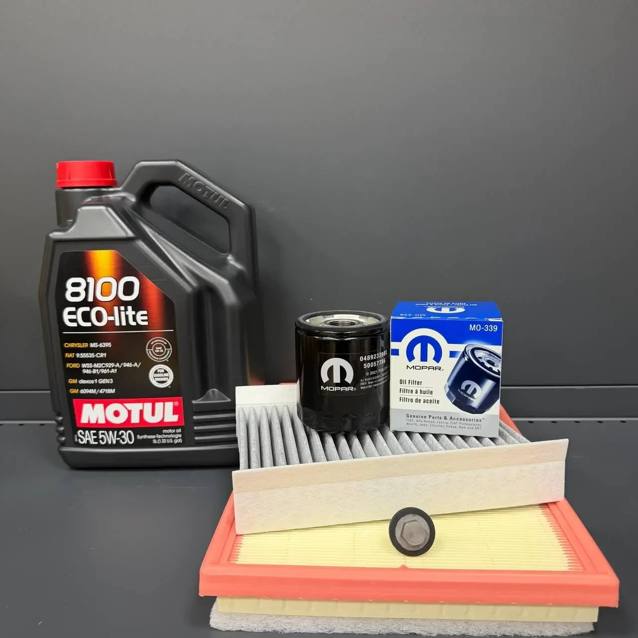 Комплект для ТО MOTUL Eco-Lite 5w30 Dodge Hornet 2.0 Jeep Compass 2.0 2023  (Масло, фільтр масляний, фільтр повітряний, фільтр