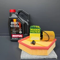 Комплект для ТО MOTUL Eco-Lite 5w30 DODGE DART 1.4 (Масло, фільтр масляний, фільтр повітряний, фільтр салону вугільний, зливна