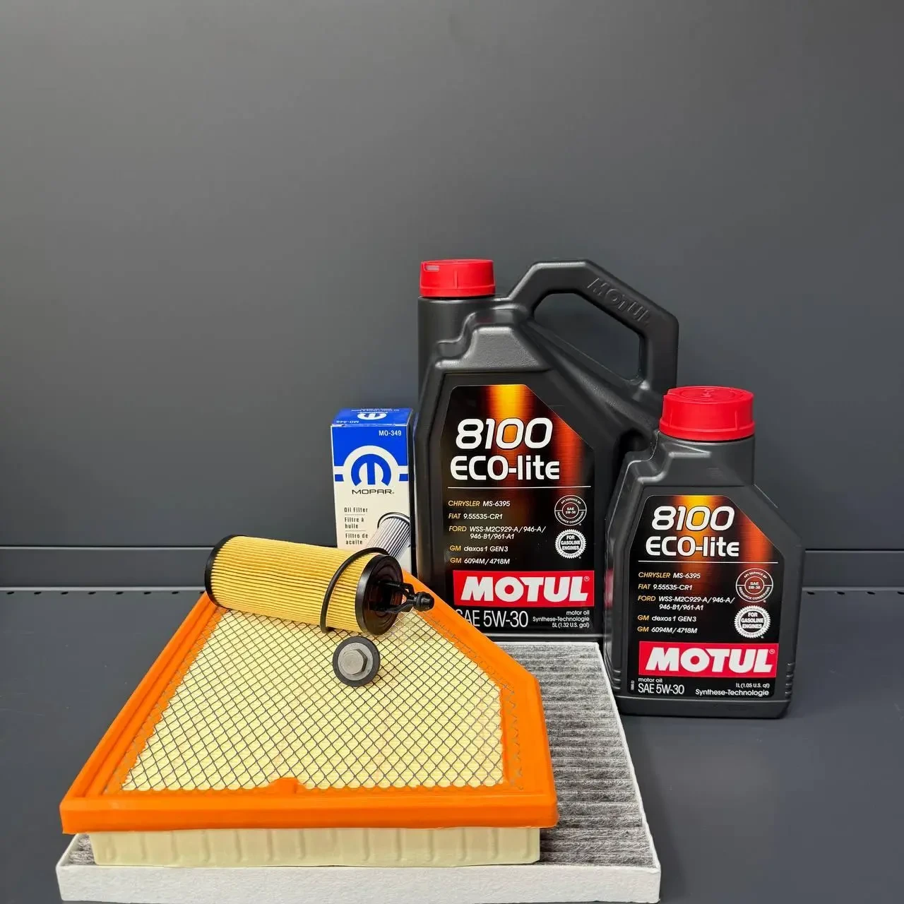 Комплект для ТО Jeep Grand Cherokee WL 3.6  Motul 5w30 (Масло, фільтр масляний, фільтр повітряний, фільтр салону вугільний, зливна
