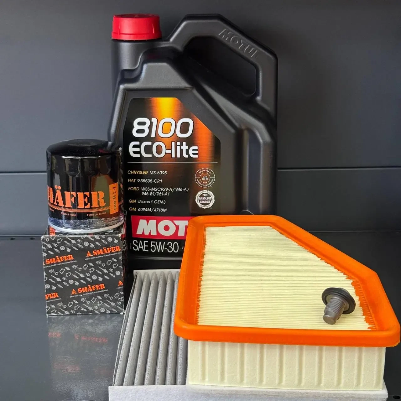 Комплект для ТО MOTUL Eco-Lite 5w30 Jeep Cherokee рест 2018+ 2.4 (Масло, фільтр масляний, фільтр повітряний, фільтр салону