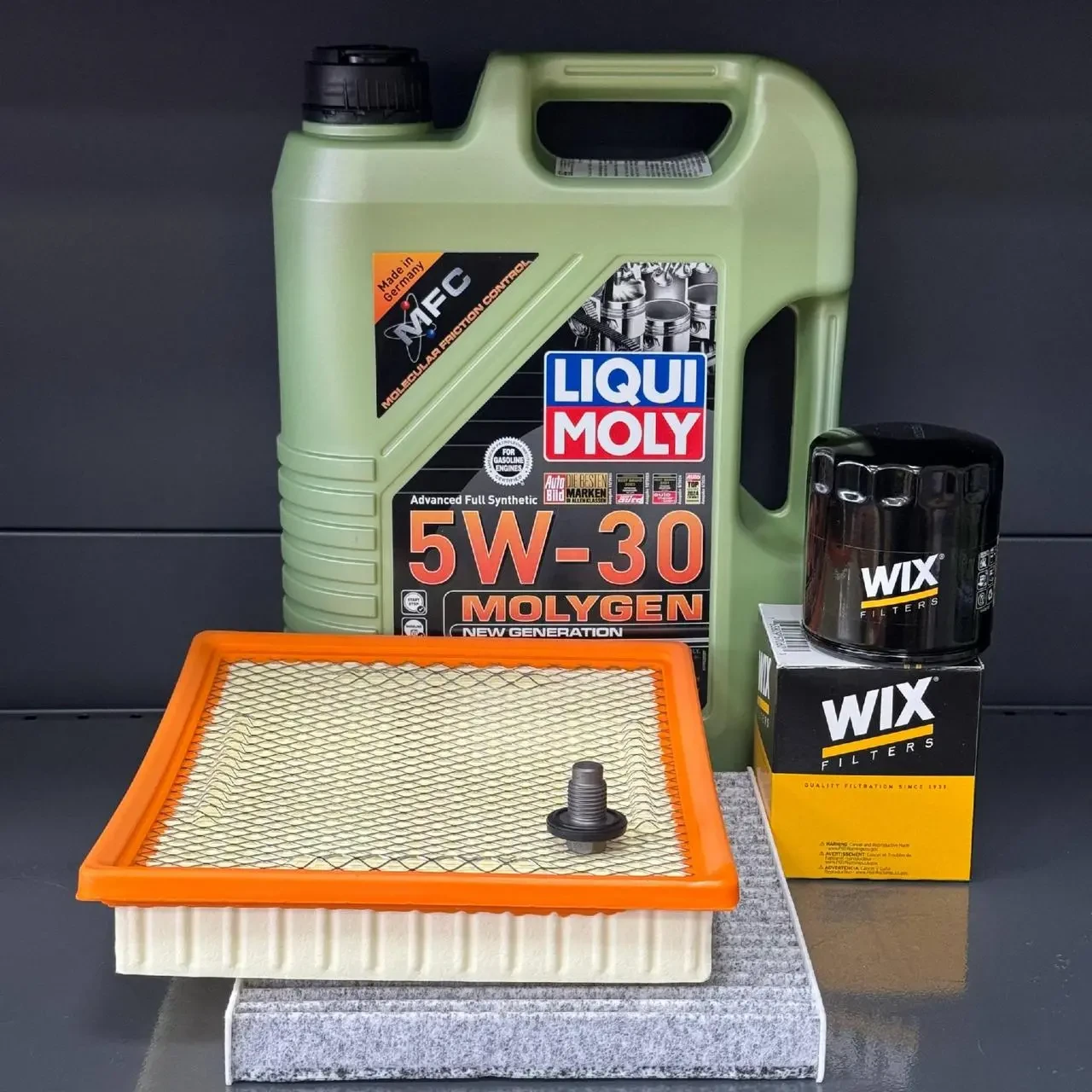 Комплект для ТО Liqui Moly 5w30 Dodge Journey 2.4 (Масло, фільтр масляний, фільтр повітряний, фільтр салону вугільний, зливна