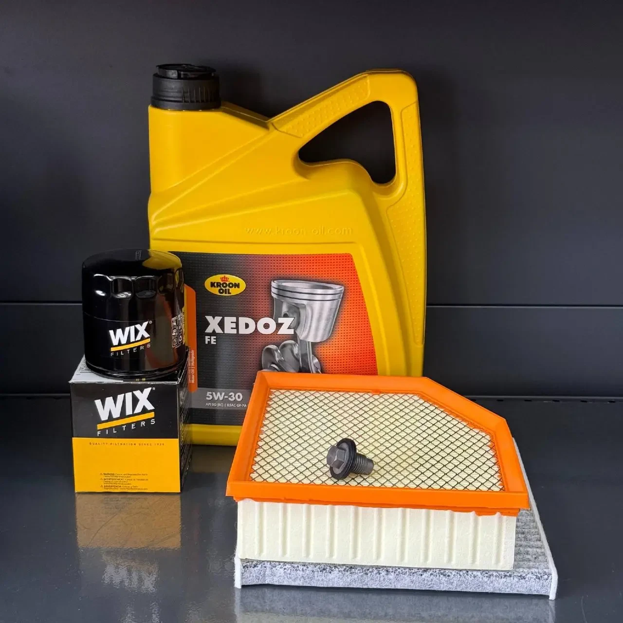 Комплект для ТО  KROON OIL 5w30 DODGE DART 2.0/2.4 (Масло, фільтр масляний, фільтр повітряний, фільтр салону вугільний, зливна