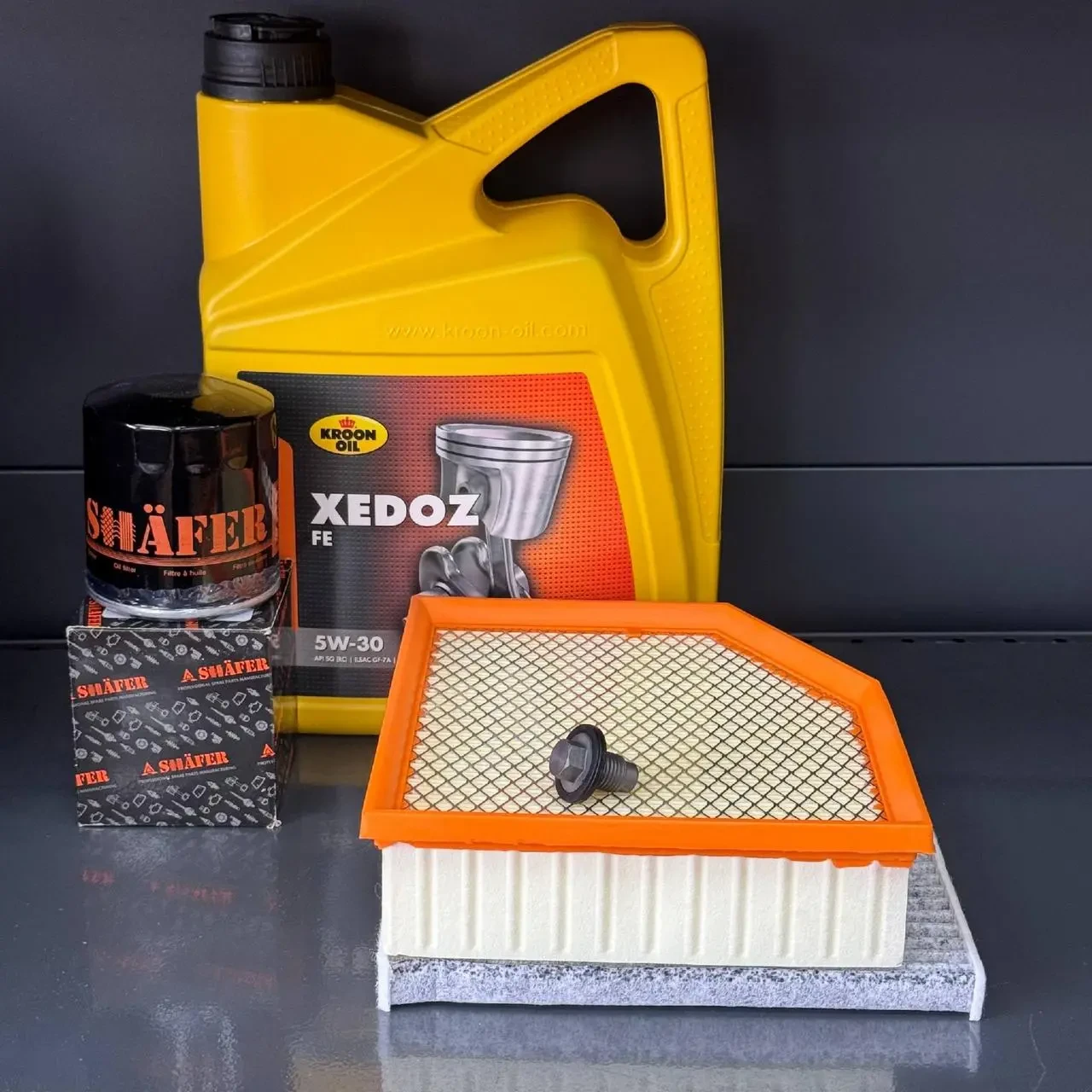 Комплект для ТО  KROON OIL 5w30 DODGE DART 2.0/2.4 (Масло, фільтр масляний, фільтр повітряний, фільтр салону вугільний, зливна