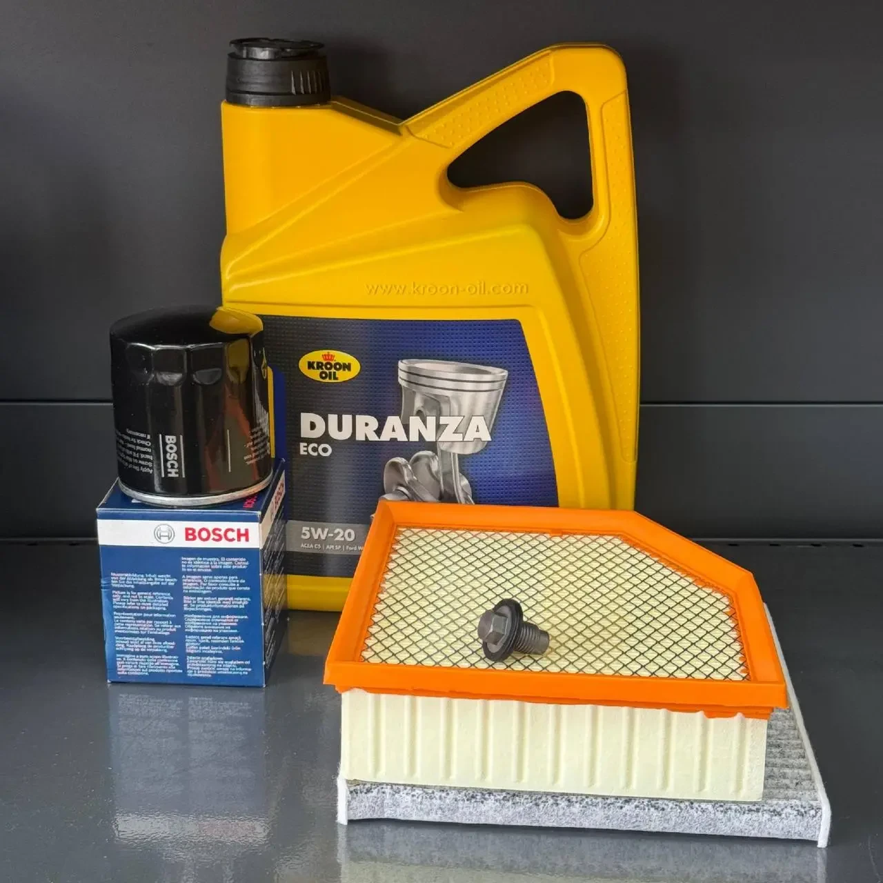 Комплект для ТО  KROON OIL 5w20 DODGE DART 2.0/2.4 (Масло, фільтр масляний, фільтр повітряний, фільтр салону вугільний, зливна