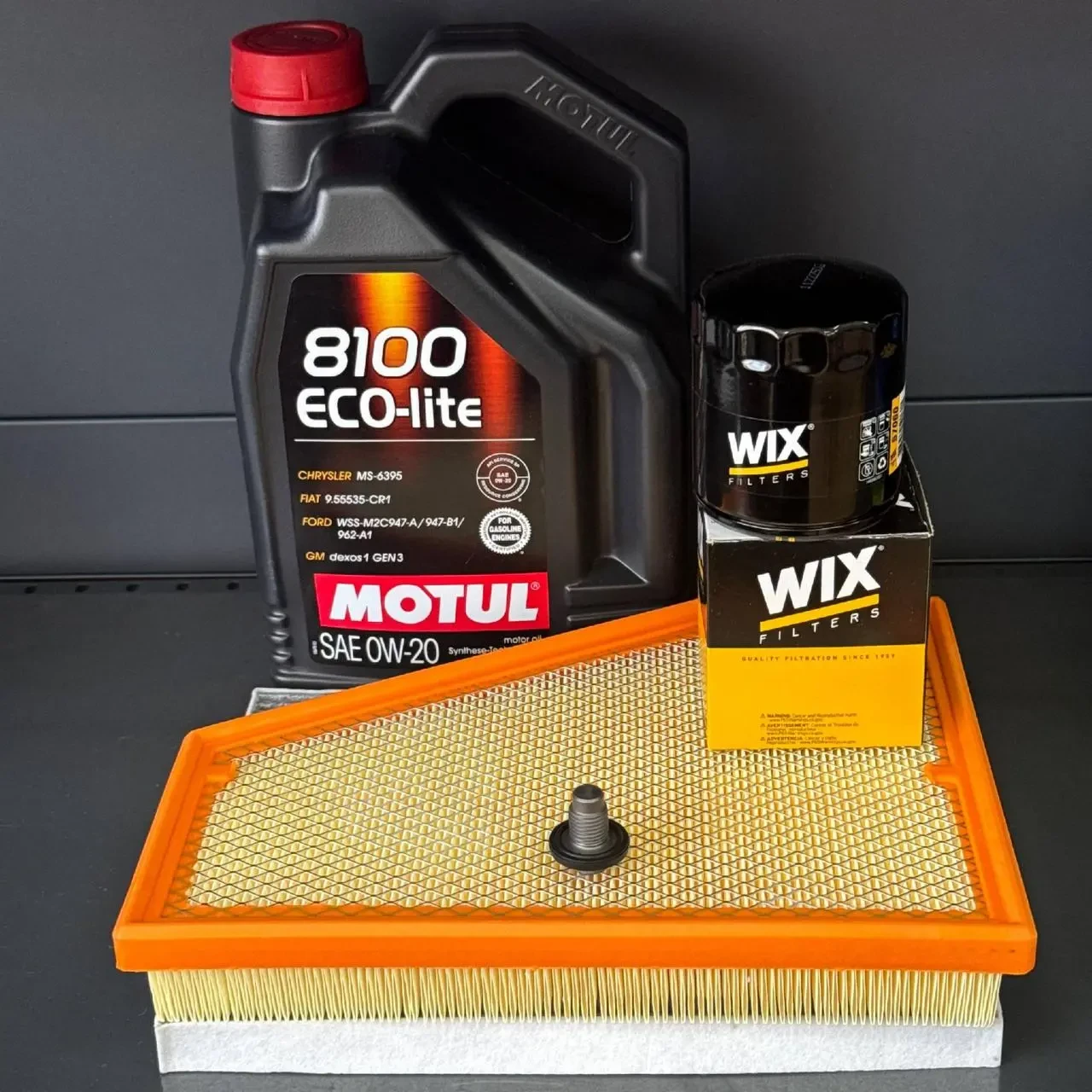 Комплект для ТО Jeep Grand Cherokee WL 2.0  Motul 0w20 (Масло, фільтр масляний, фільтр повітряний, фільтр салону вугільний, зливна