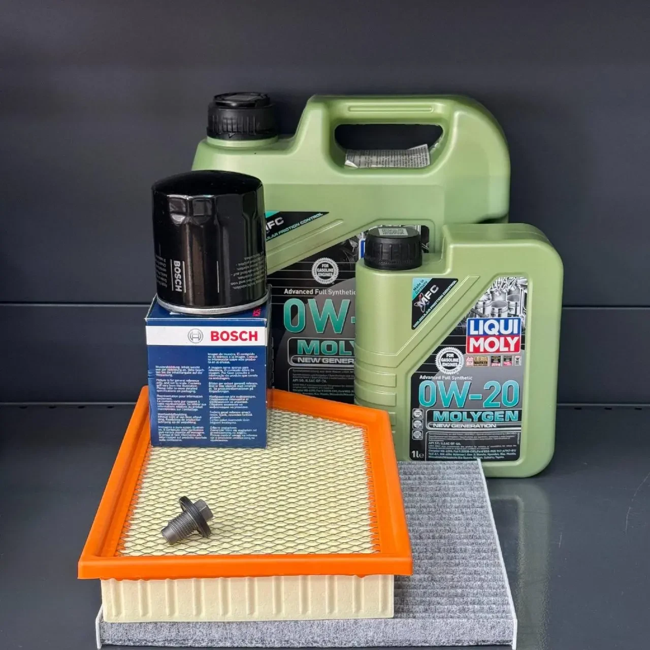 Комплект для ТО Liqui Moly 0w20 Jeep Cherokee до рест -2018 2.4 (Масло 4+1, фільтр масляний, фільтр повітряний, фільтр салону