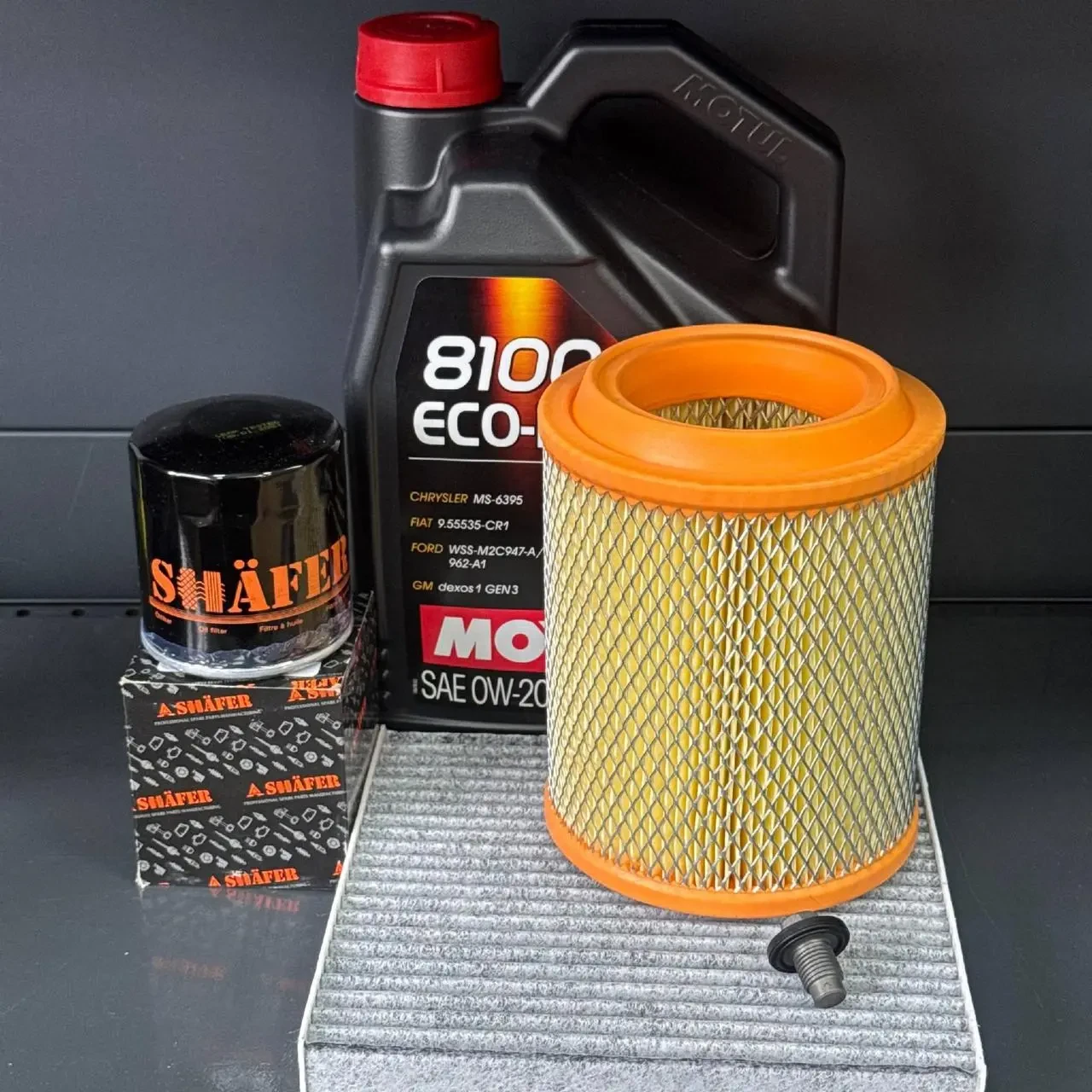 Комплект для ТО Motul  0w20 Jeep Patriot 2.0/2.4 11-16 Compass 2.0/2.4 11-16 Dodge Caliber 2.0 11-12/2.4 11 (Масло, фільтр