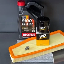Комплект для Motul 5w20 Jeep Cherokee рест 2018+ 2.0 (Масло, фільтр масляний, фільтр повітряний, фільтр салону вугільний, зливна