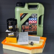 Комплект для ТО Liqui Moly 5w30 Jeep Wrangler 2.0 2018 (Масло, фільтр масляний, фільтр повітряний, фільтр салону вугільний, зливна
