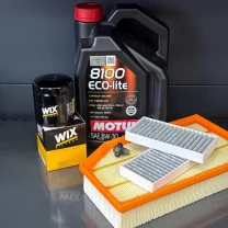 Комплект для ТО Motul 5w30 Jeep Wrangler 2.0 2018 (Масло, фільтр масляний, фільтр повітряний, фільтр салону вугільний, зливна