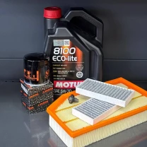 Комплект для ТО Motul 5w30 Jeep Wrangler 2.0 2018 (Масло, фільтр масляний, фільтр повітряний, фільтр салону вугільний, зливна