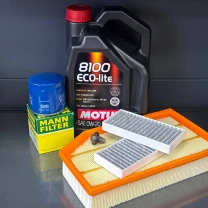 Комплект для ТО Motul 0w20 Jeep Wrangler 2.0 2018 (Масло, фільтр масляний, фільтр повітряний, фільтр салону вугільний, зливна