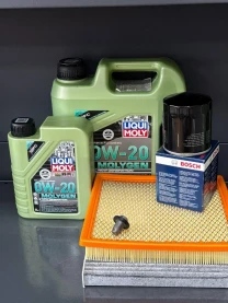 Комплект для ТО Liqui Moly 0w20 Dodge Journey 2.4 (Масло 4+1, фільтр масляний, фільтр повітряний, фільтр салону вугільний, зливна