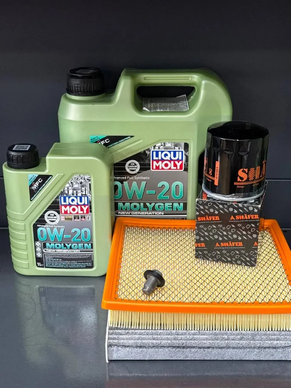 Комплект для ТО Liqui Moly 0w20 Dodge Journey 2.4 (Масло 4+1, фільтр масляний, фільтр повітряний, фільтр салону вугільний, зливна