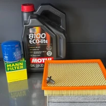 Комплект для ТО Motul 5w20 Dodge Journey 2.4 (Масло, фільтр масляний, фільтр повітряний, фільтр салону вугільний, зливна кришка)