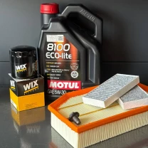 Комплект для ТО Motul  5w30 Jeep Wrangler 2.0 2018 (Масло, фільтр масляний, фільтр повітряний, фільтр салону вугільний, зливна