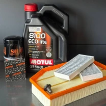 Комплект для ТО Motul  5w30 Jeep Wrangler 2.0 2018 (Масло, фільтр масляний, фільтр повітряний, фільтр салону вугільний, зливна