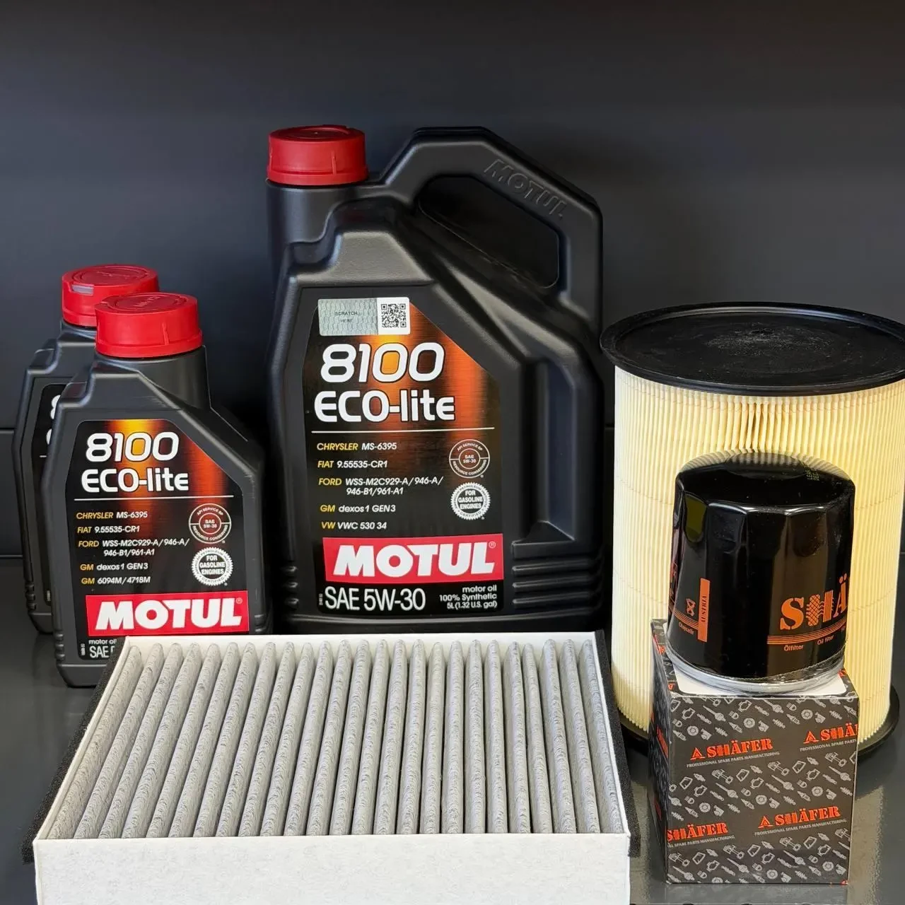 Комплект для ТО Motul  5w30 Ford Transit Connect (1.6 L) 14-16 (Масло 5+1+1л, фільтр масляний, фільтр повітряний, фільтр салону
