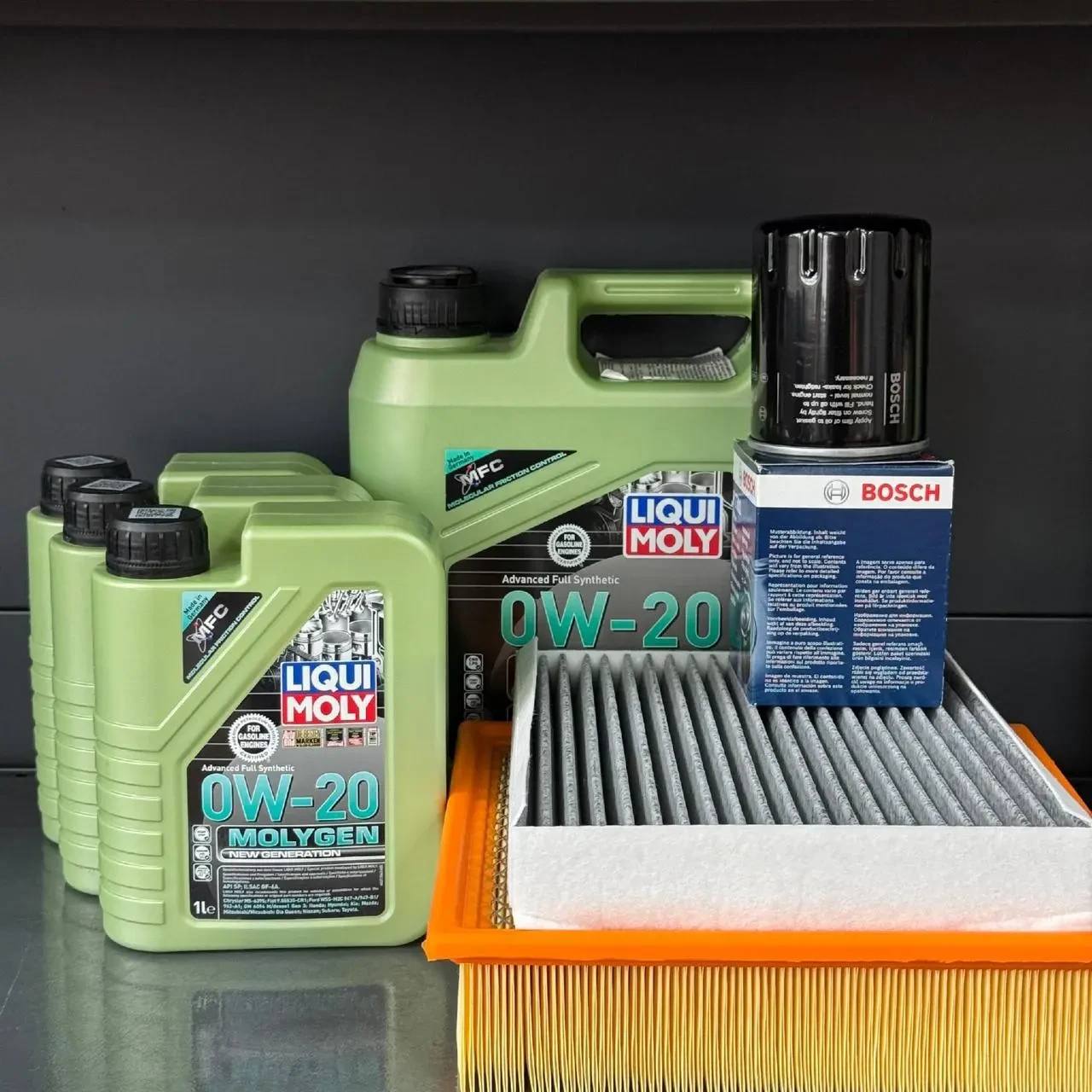 Комплект для ТО Liqui Moly 0w20 Ford F-250 (6.2) 18 (Масло, фільтр масляний, фільтр повітряний, фільтр салону вугільний)