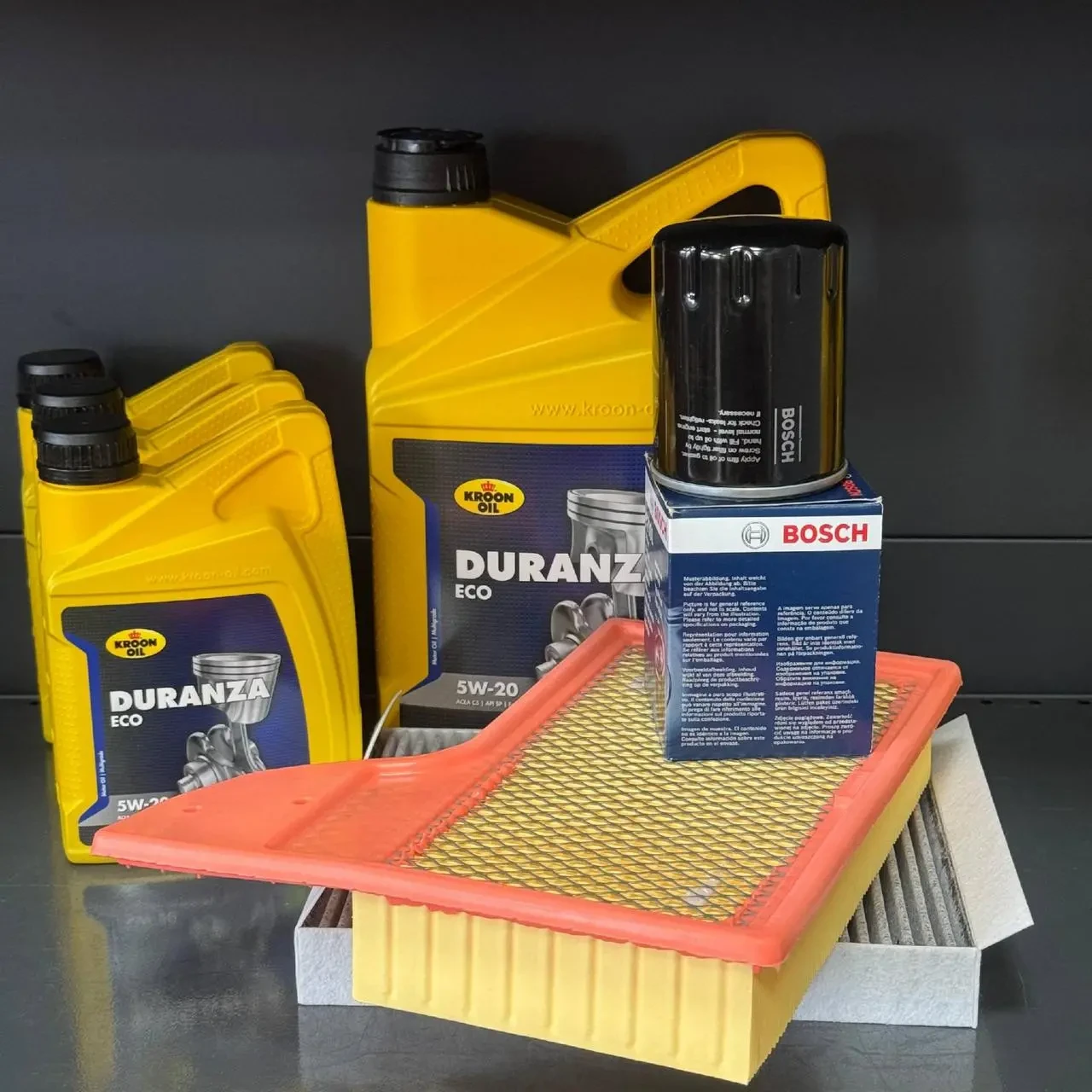 Комплект для ТО KROON OIL 5w20 Ford Mustang (5.0) 15-21(Масло 8л, фільтр масляний, фільтр повітряний, фільтр салону вугільний)