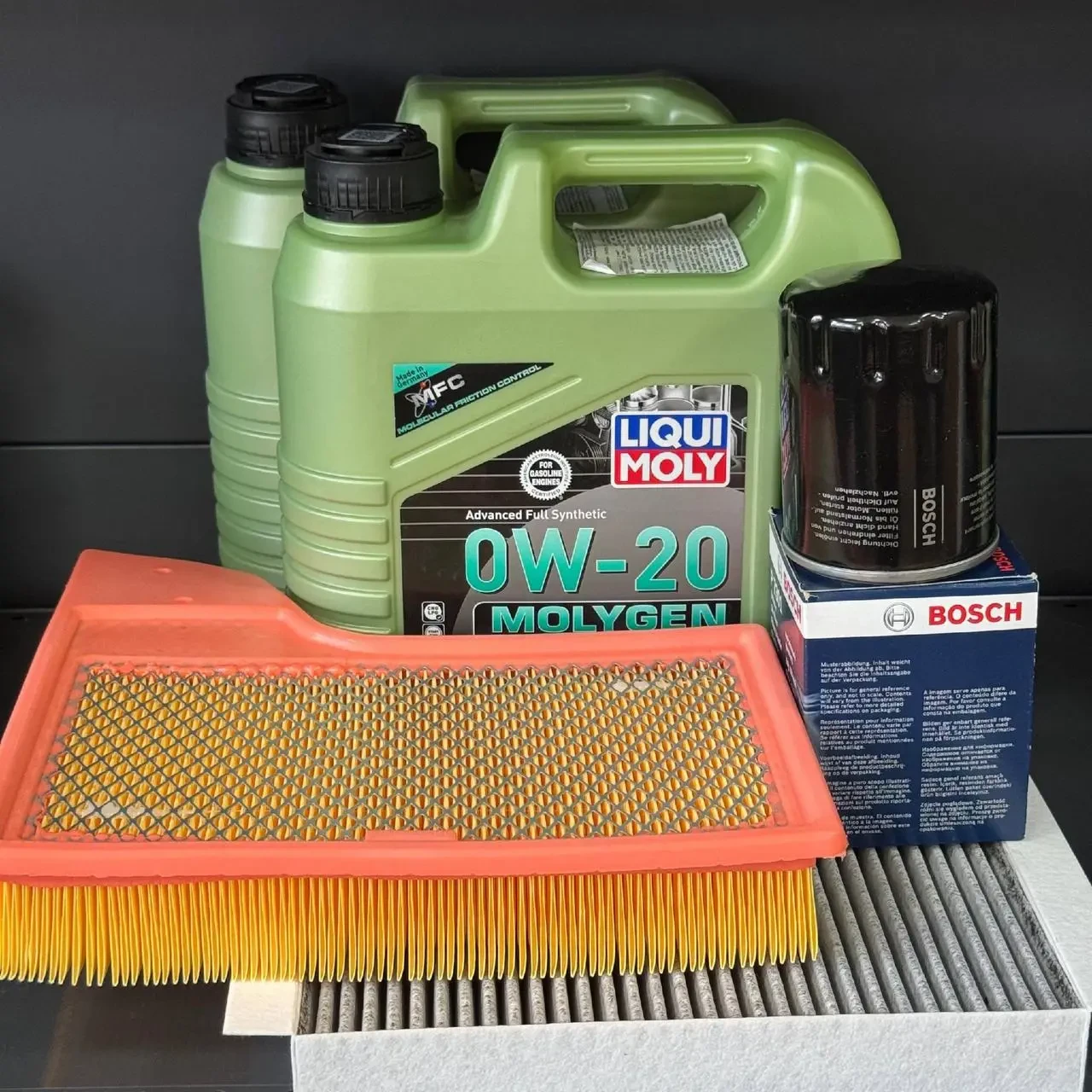 Комплект для ТО Liqui Moly 0w20 Ford Mustang (5.0) 15-21(Масло 8л, фільтр масляний, фільтр повітряний, фільтр салону вугільний)