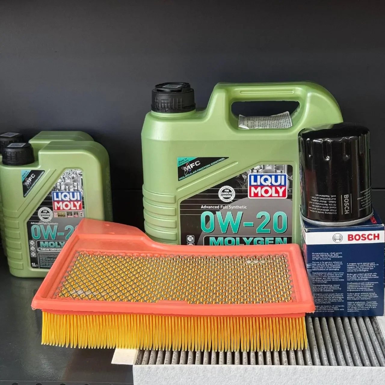 Комплект для ТО Liqui Moly 0w20 Ford Mustang (3.7)15-17 (Масло 6л, фільтр масляний, фільтр повітряний, фільтр салону вугільний)