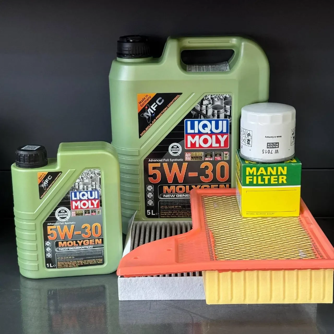 Комплект для  ТО Liqui Moly 5w30 Ford Mustang (2.3)15-21 (Масло 6л, фільтр масляний, фільтр повітряний, фільтр салону вугільний)