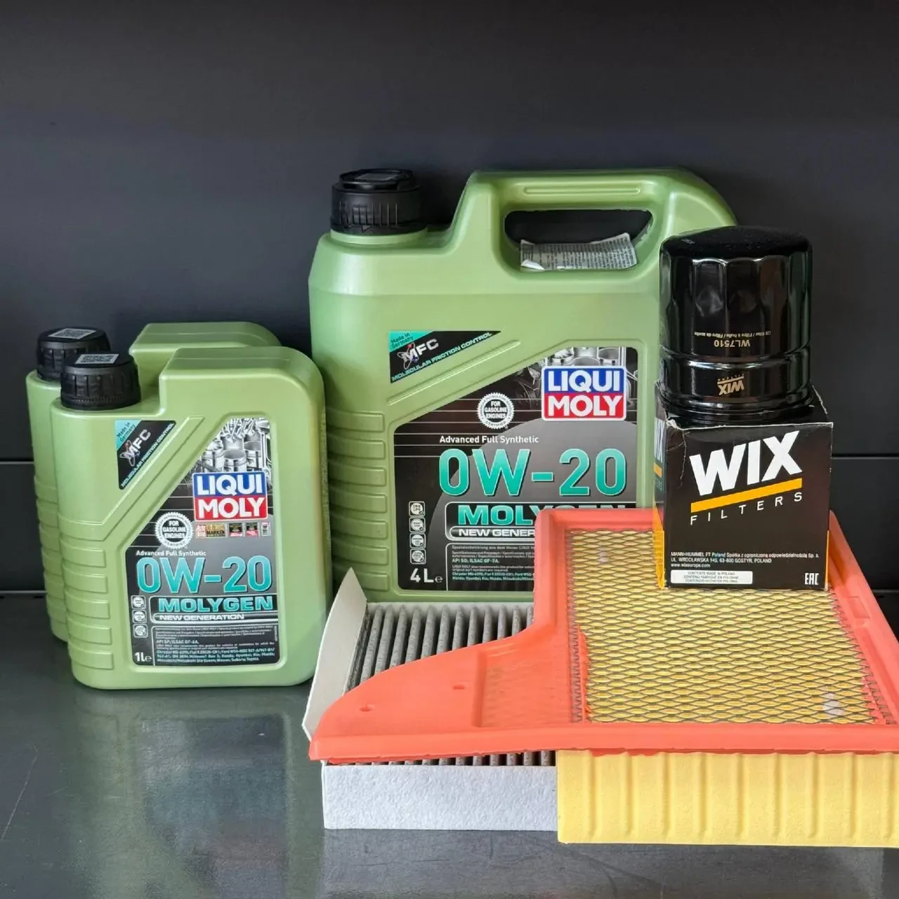 Комплект для ТО Liqui Moly 0w20 Ford Mustang (2.3)15-21 (Масло 6л, фільтр масляний, фільтр повітряний, фільтр салону вугільний)