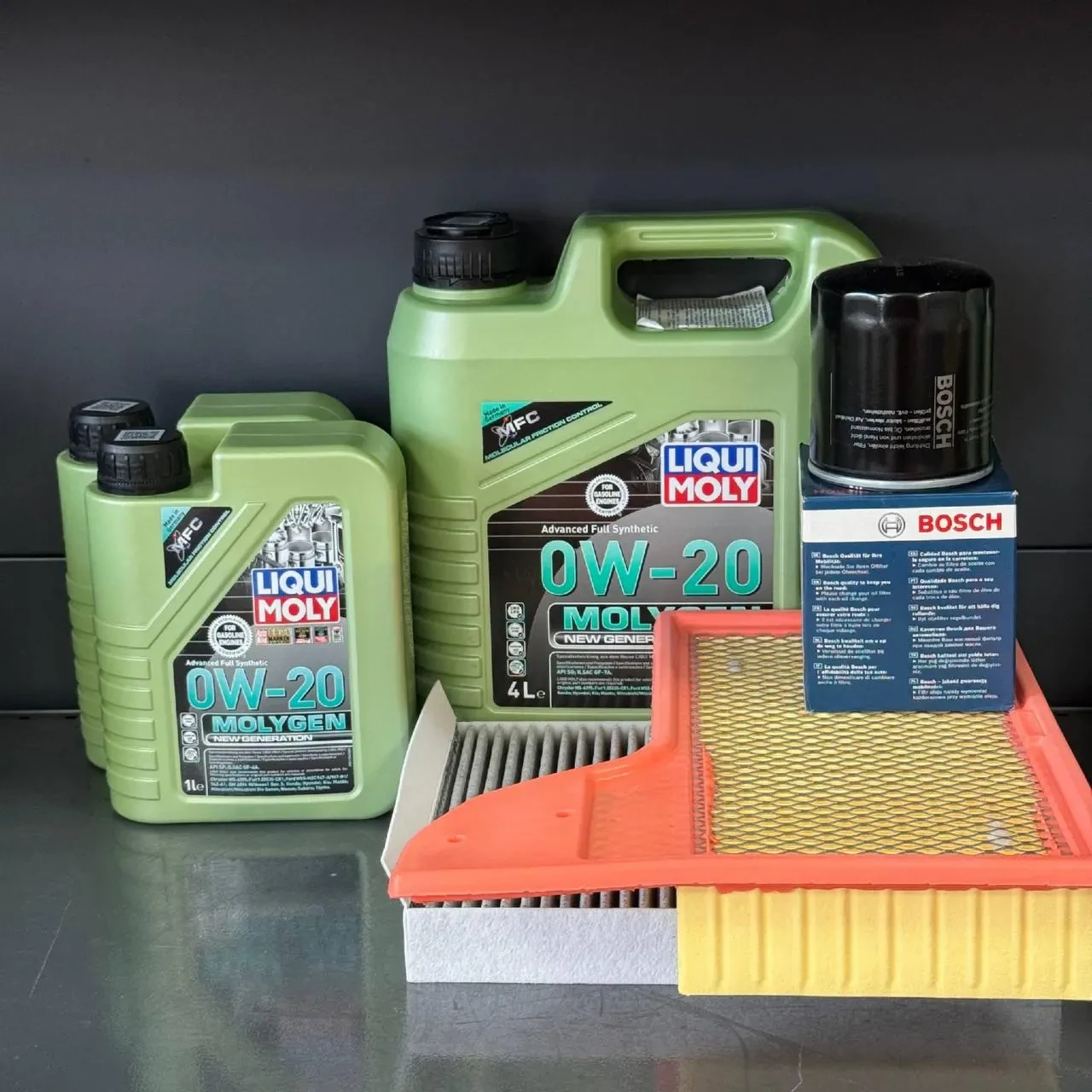 Комплект для ТО Liqui Moly 0w20 Ford Mustang (2.3)15-21 (Масло 6л, фільтр масляний, фільтр повітряний, фільтр салону вугільний)