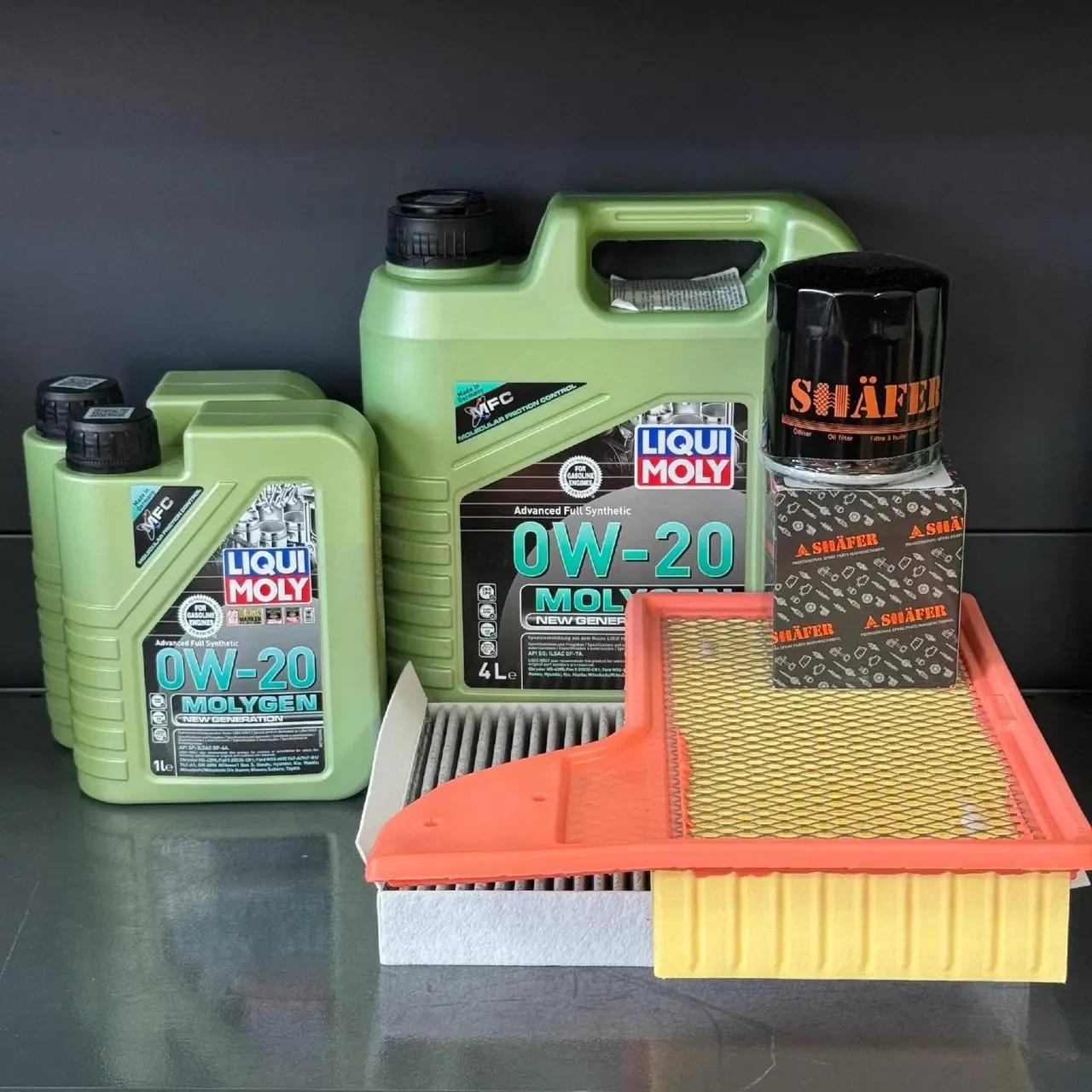 Комплект для ТО Liqui Moly 0w20 Ford Mustang (2.3)15-21 (Масло 6л, фільтр масляний, фільтр повітряний, фільтр салону вугільний)
