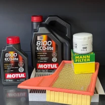 Комплект для ТО Motul 0w20 Ford Mustang (2.3)15-21 (Масло 6л, фільтр масляний, фільтр повітряний, фільтр салону вугільний