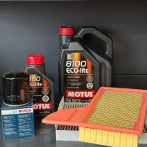 Комплект для ТО Motul 0w20 Ford Mustang (2.3)15-21 (Масло 6л, фільтр масляний, фільтр повітряний, фільтр салону вугільний