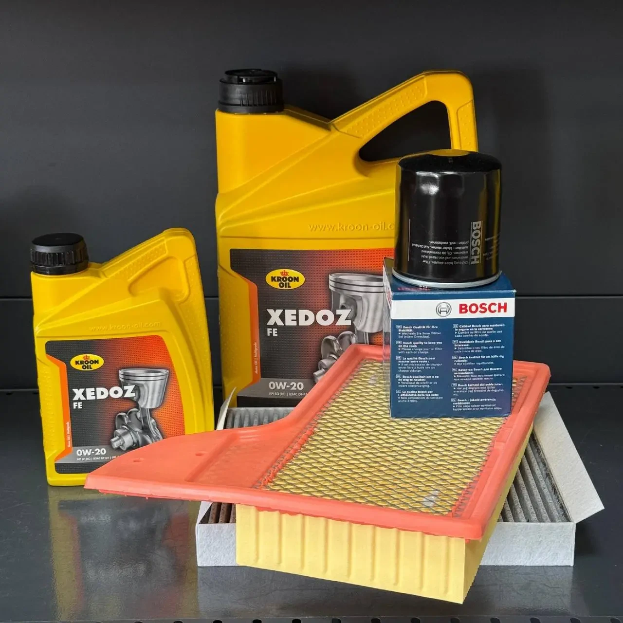 Комплект для ТО KROON OIL 0w20 Ford Mustang (2.3)15-21 (Масло 6л, фільтр масляний, фільтр повітряний, фільтр салону вугільний)