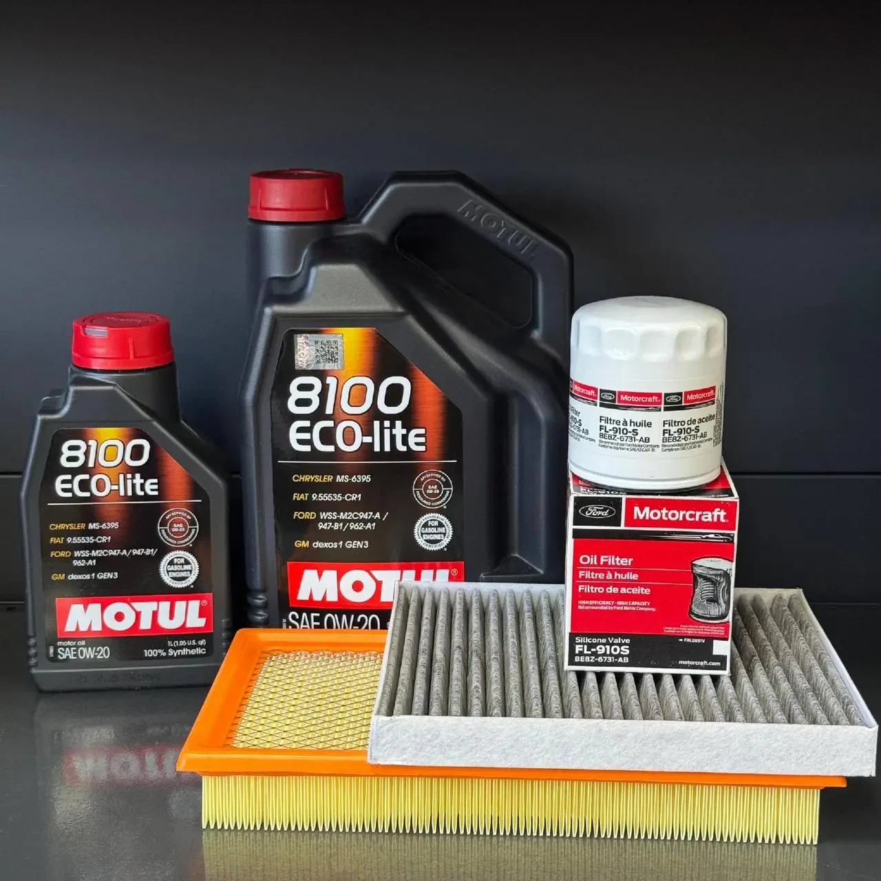 Комплект для ТО Motul 0w20 Ford Explorer(2.0) 12-15/(2.3) 16-19/Lincoln MKT(2.0) 13-16 (Масло 6л, фільтр масляний, фільтр