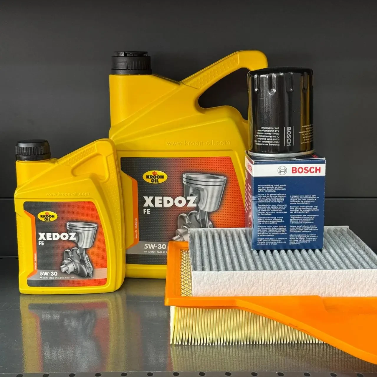 Комплект для ТО KROON OIL 5w30 Ford Mustang (3.7) 13-14 (Масло 6л, фільтр масляний, фільтр повітряний, фільтр салону вугільний)
