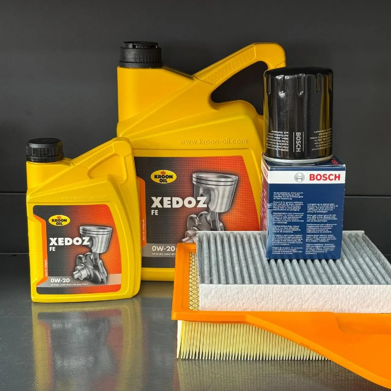 Комплект для ТО KROON OIL 0w20 Ford Mustang (3.7) 13-14 (Масло 6л, фільтр масляний, фільтр повітряний, фільтр салону вугільний)