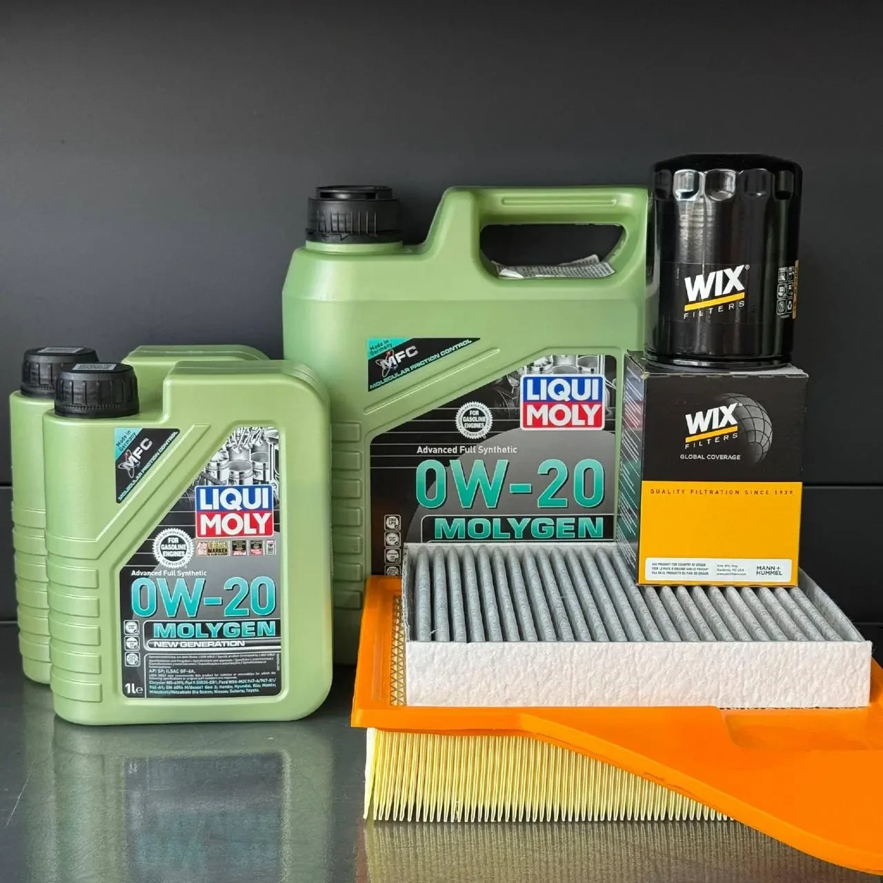 Комплект для ТО Liqui Moly 0w20 Ford Mustang (3.7) 13-14 (Масло 6л, фільтр масляний, фільтр повітряний, фільтр салону вугільний)
