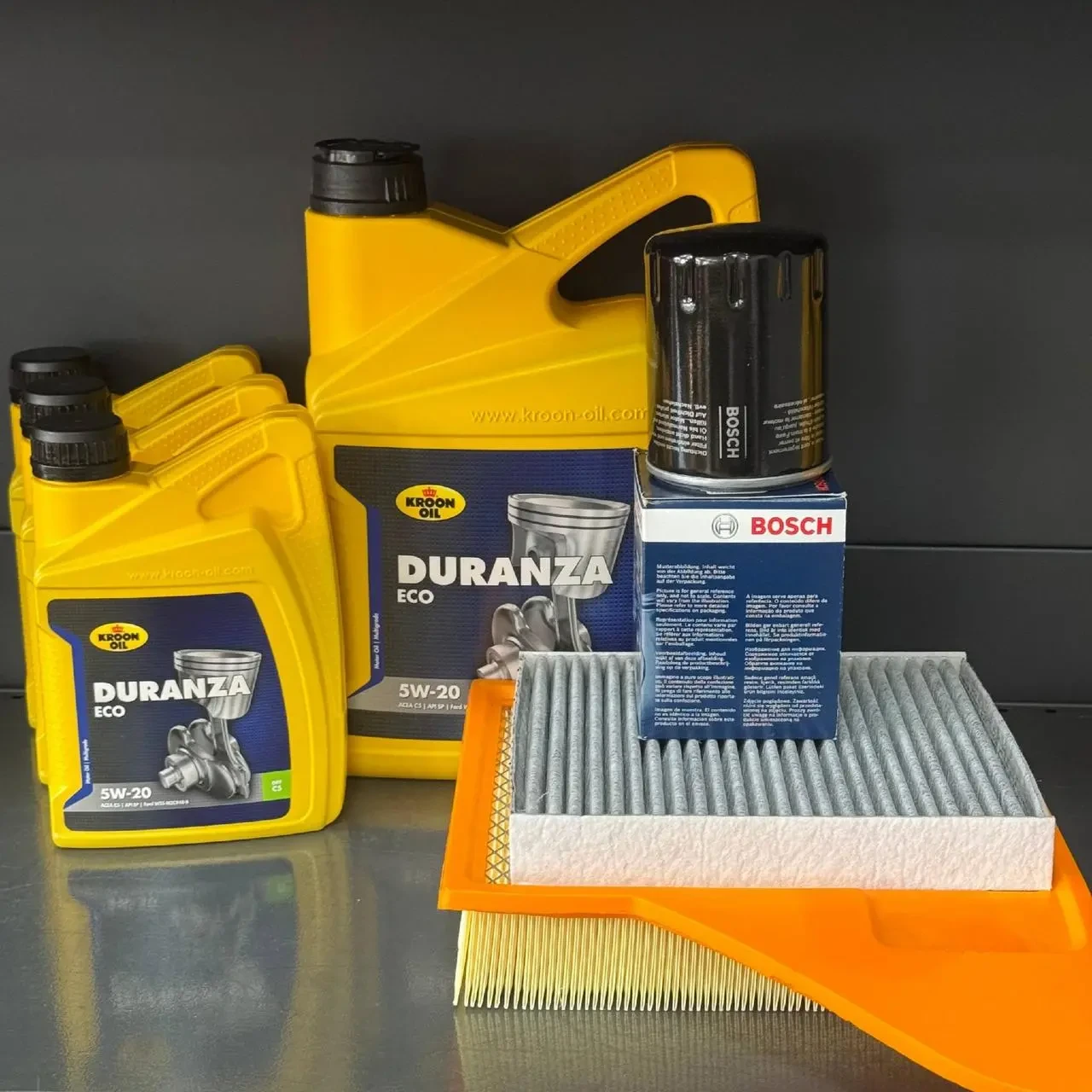 Комплект для ТО KROON OIL 5w20 Ford Mustang (5.0) 13-14 (Масло 8л, фільтр масляний, фільтр повітряний, фільтр салону вугільний)