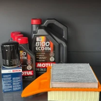 Комплект для ТО Motul 0w20 Ford Mustang (5.0) 13-14 (Масло 8л, фільтр масляний, фільтр повітряний, фільтр салону вугільний)