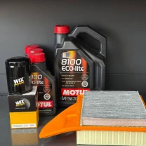 Комплект для ТО Motul 5w20 Ford Mustang (5.0) 13-14 (Масло 8л, фільтр масляний, фільтр повітряний, фільтр салону вугільний)