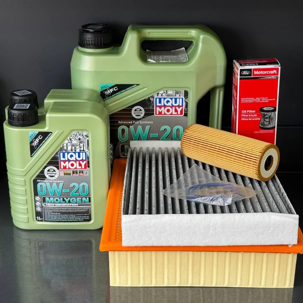 Комплект для ТО Liqui Moly 0w20 Ford F150 (2.7) 15-20 (Масло, фільтр масляний, фільтр повітряний, фільтр салону вугільний)