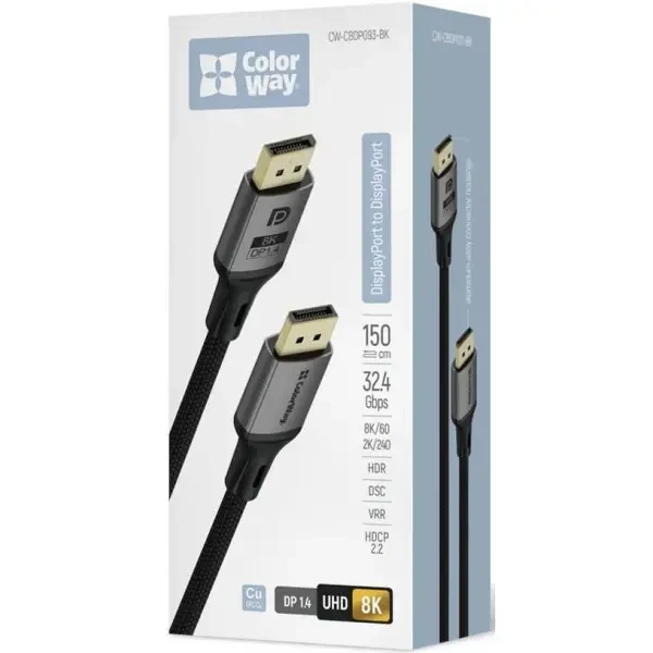 Кабель ColorWay DisplayPort-DisplayPort V1.4 (M/M) 1.5m Black (CW-CBDP093-BK) 4