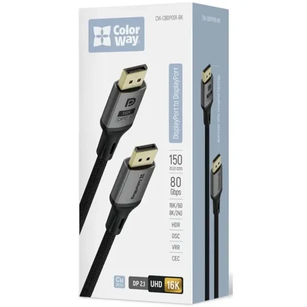 Кабель ColorWay DisplayPort-DisplayPort V2.1 (M/M) 1.5m Black (CW-CBDP091-BK) 4