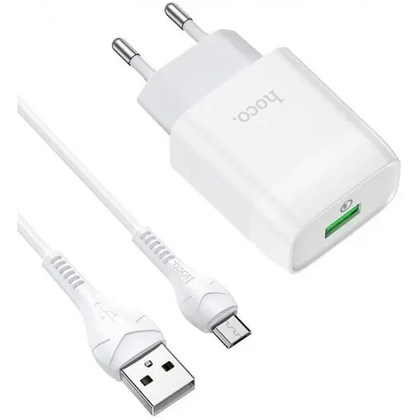 Мережевий зарядний пристрій Hoco C72Q Glorious QC3.0 (EU) with MicroUSB cable White